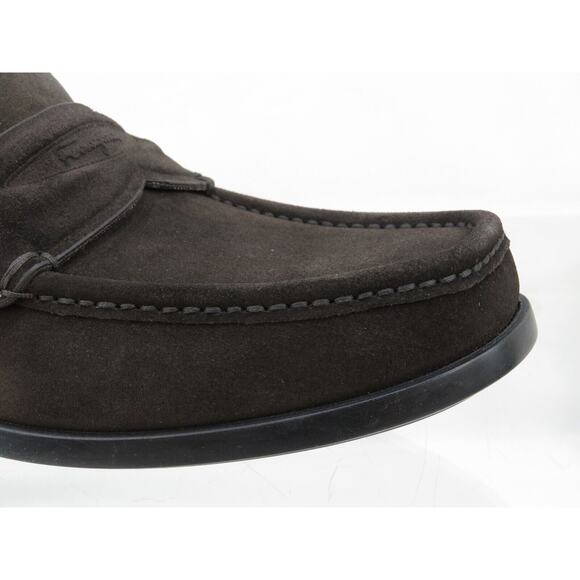 NIB FERRAGAMO LANZAROTE HICKORY BROWN SUEDE MOCCASIN LOGO PENNY LOAFERS 10 D main image 11
